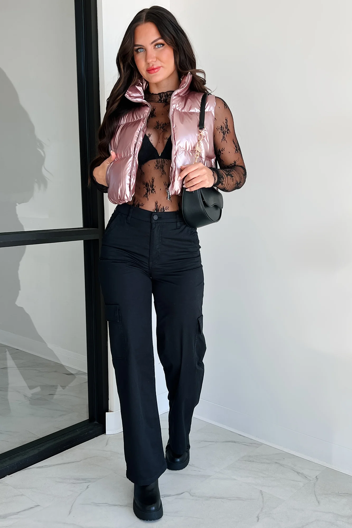 Dreaming In Stardust Metallic Puffer Vest (Pink)