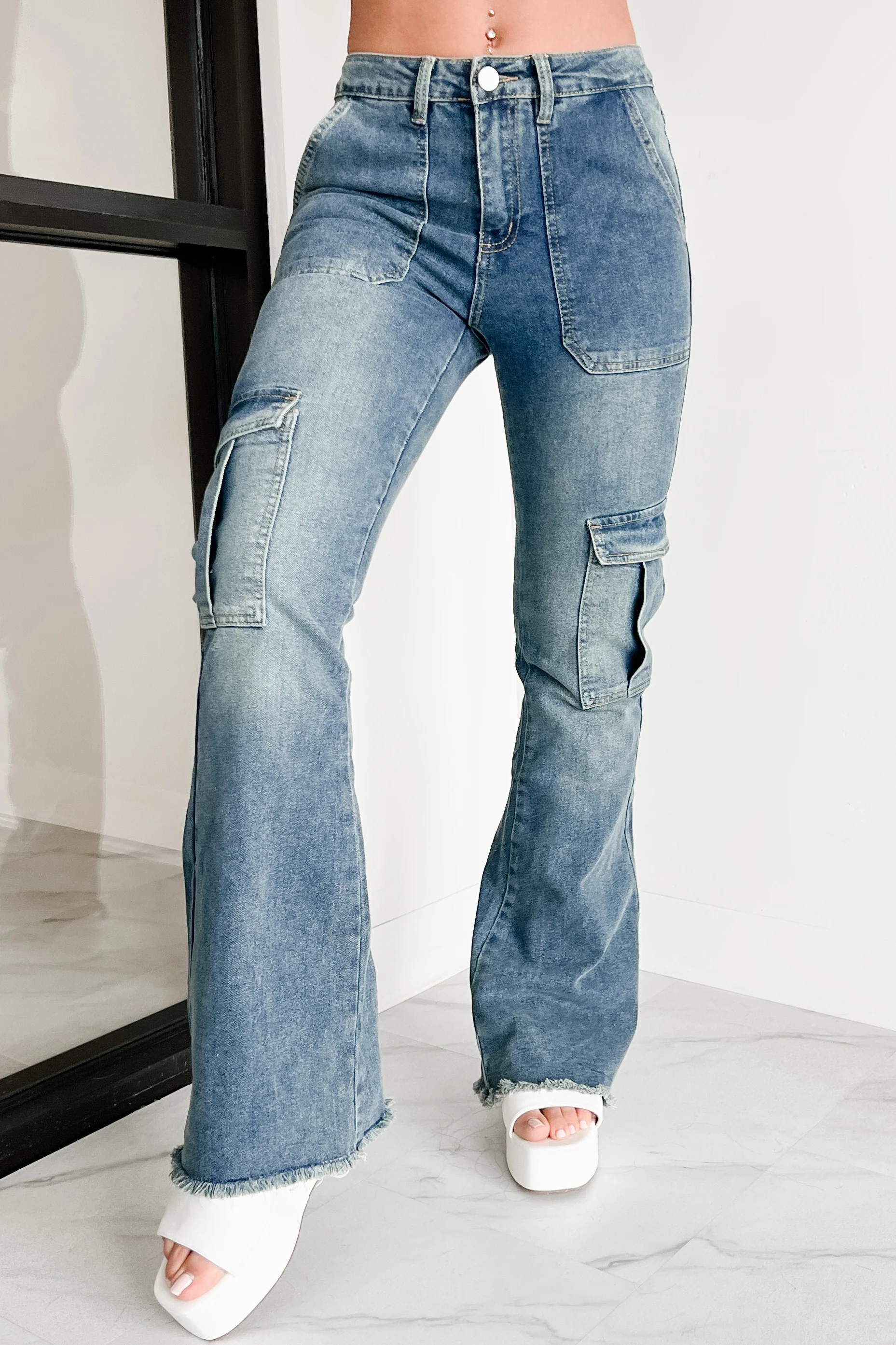 Rome High Rise Cargo Flare Indigo Reign Jeans (Medium)