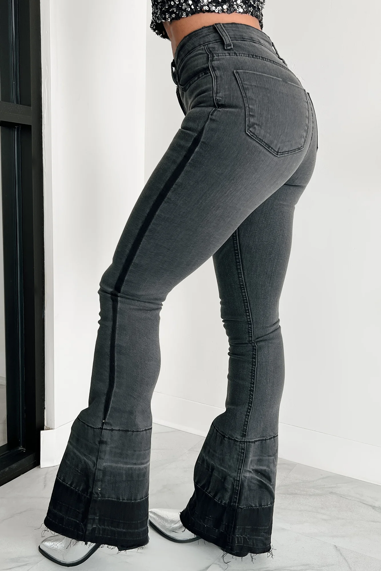 Valkyrie High Rise Flare Indigo Reign Jeans (Black)