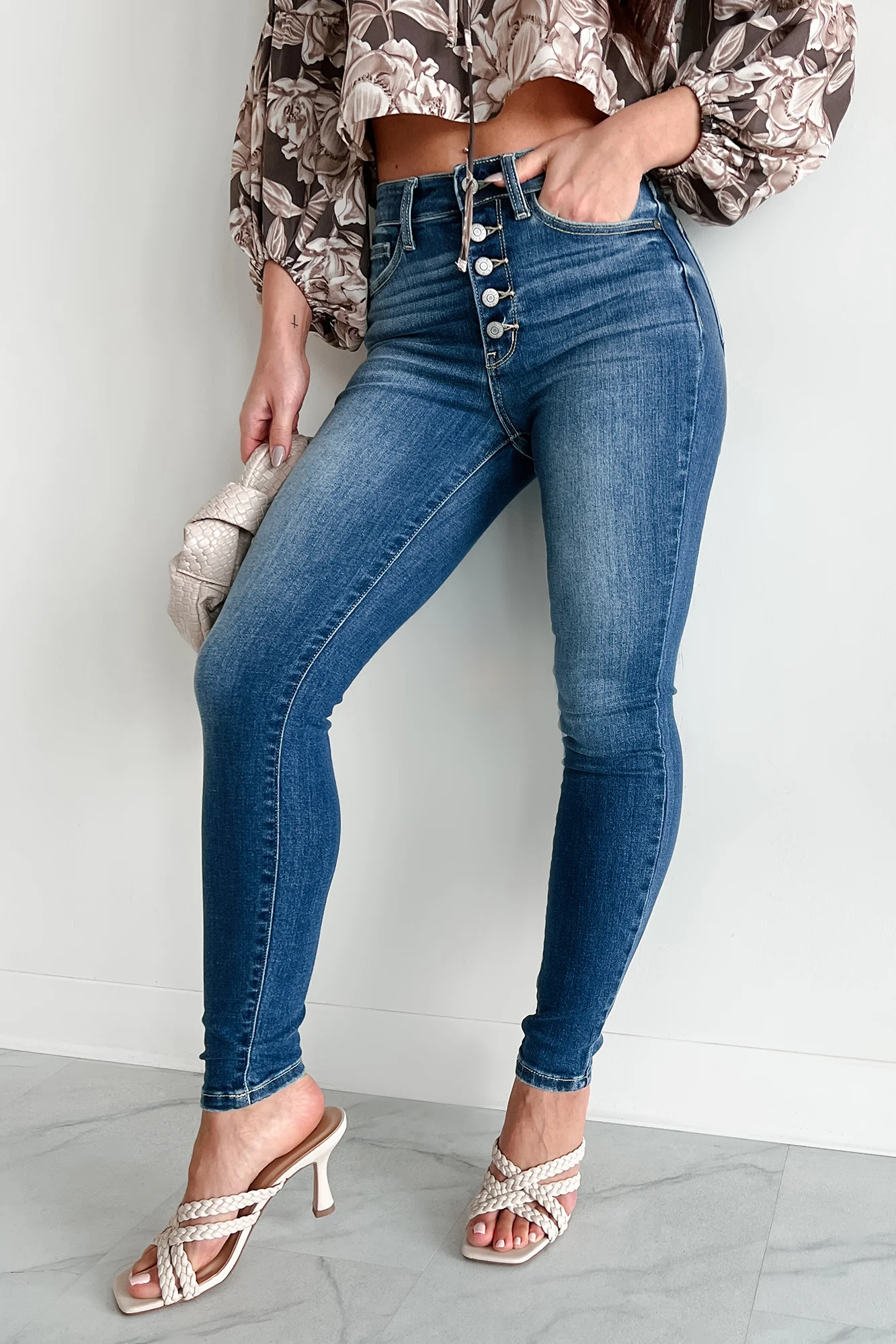 Malik Judy Blue High Rise Button Fly Skinny Jeans (Medium)