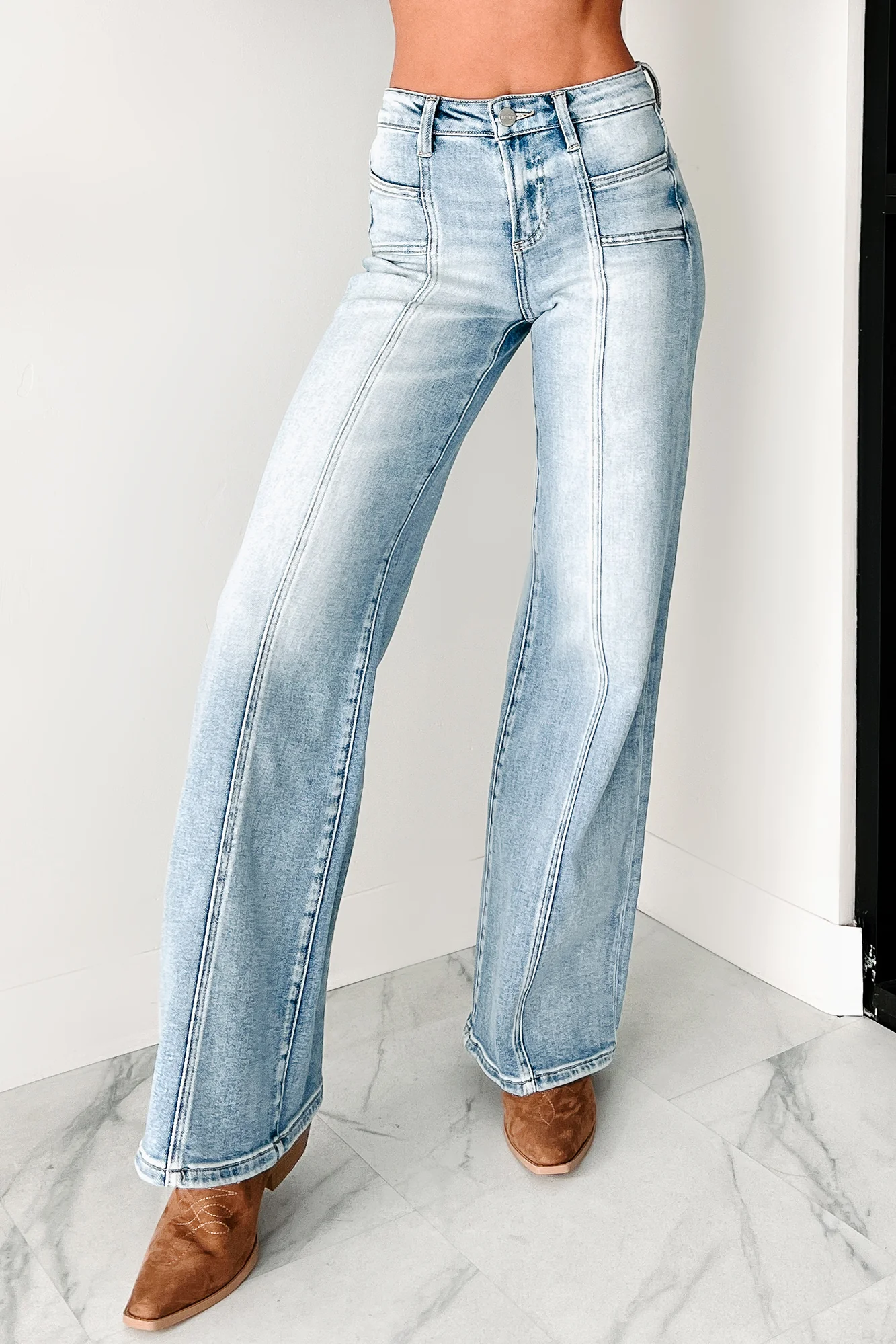 Cleopatra High Rise Wide Leg Risen Jeans (Medium)