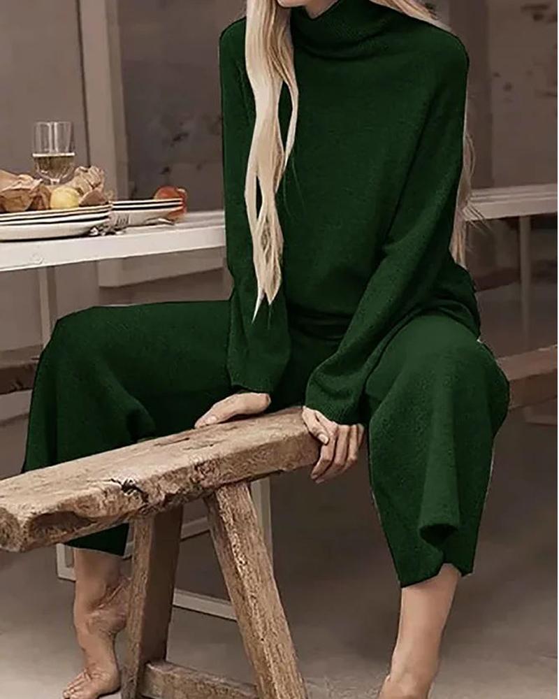 Turtleneck Long Sleeve Knitted Two Pieces Sets Suits
