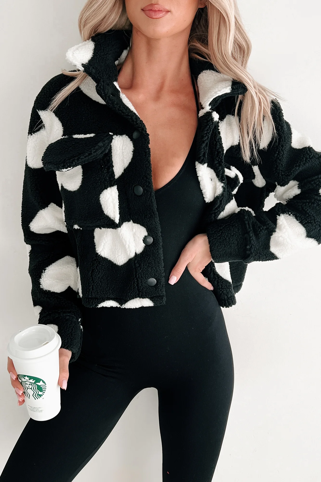 Let's Have A Heart To Heart Sherpa Jacket (Black)