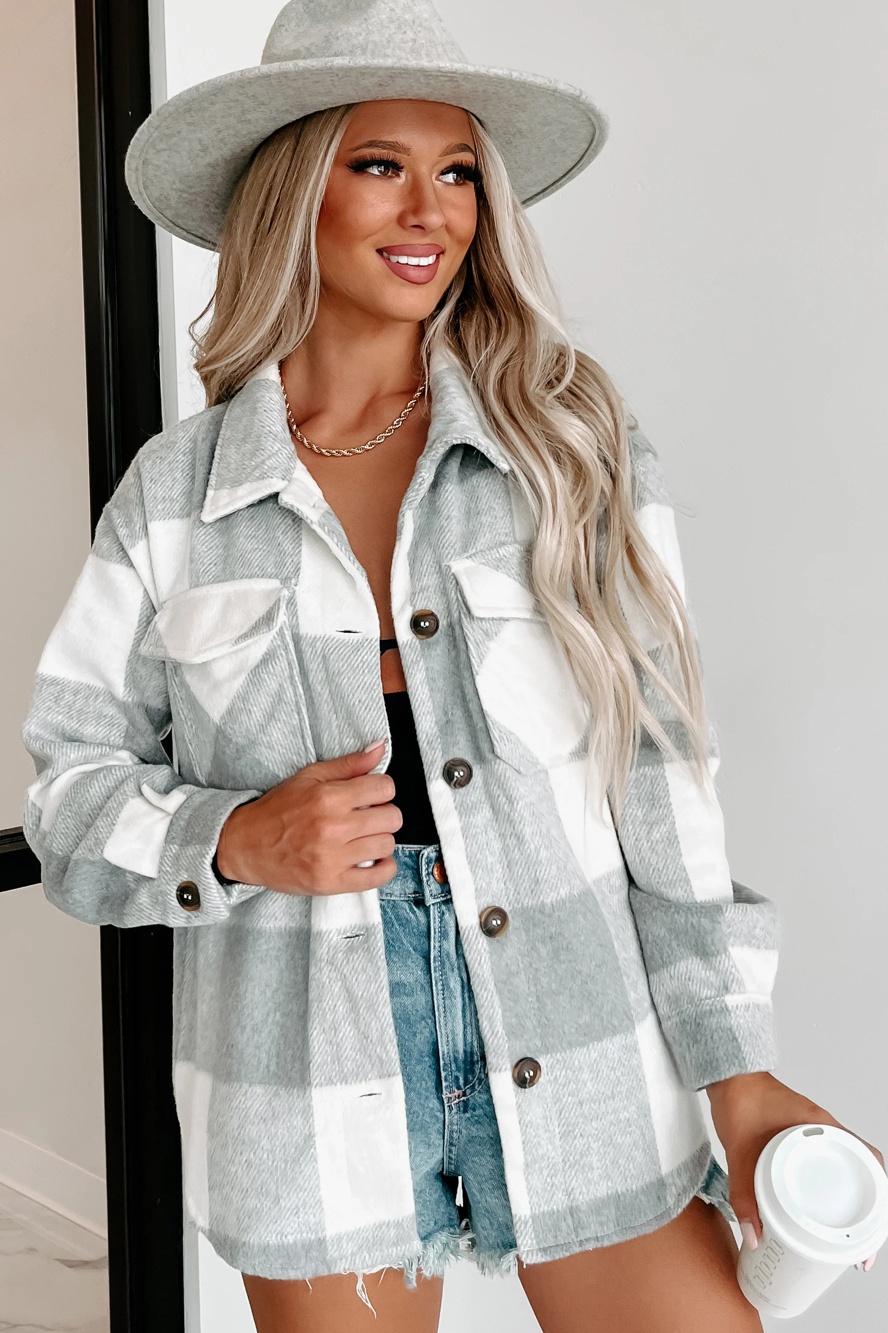 DOORBUSTER Dane Plaid Shacket (Grey)