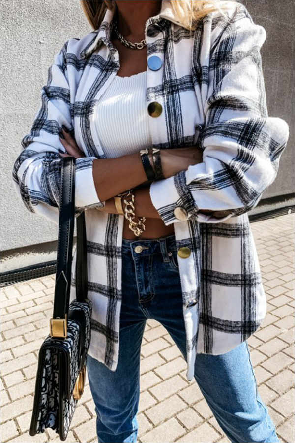 Fashion Casual Plaid Splicing Button Pocket Shirt