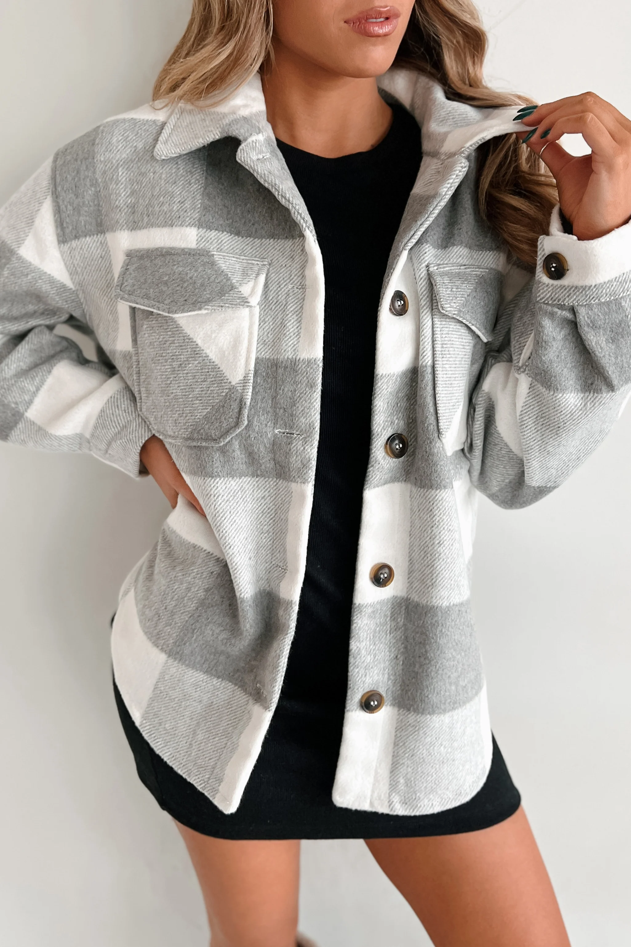DOORBUSTER Dane Plaid Shacket (Grey)