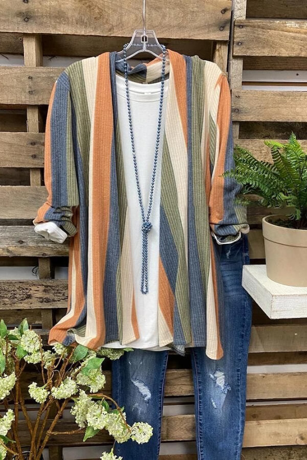 Fashion Casual Stripe Print Coat