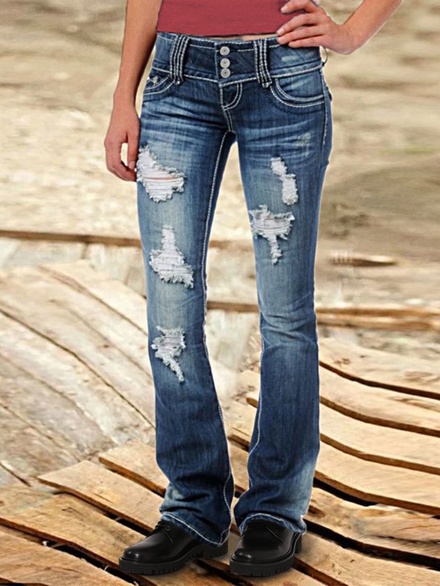 Denim Casual Plain Jeans