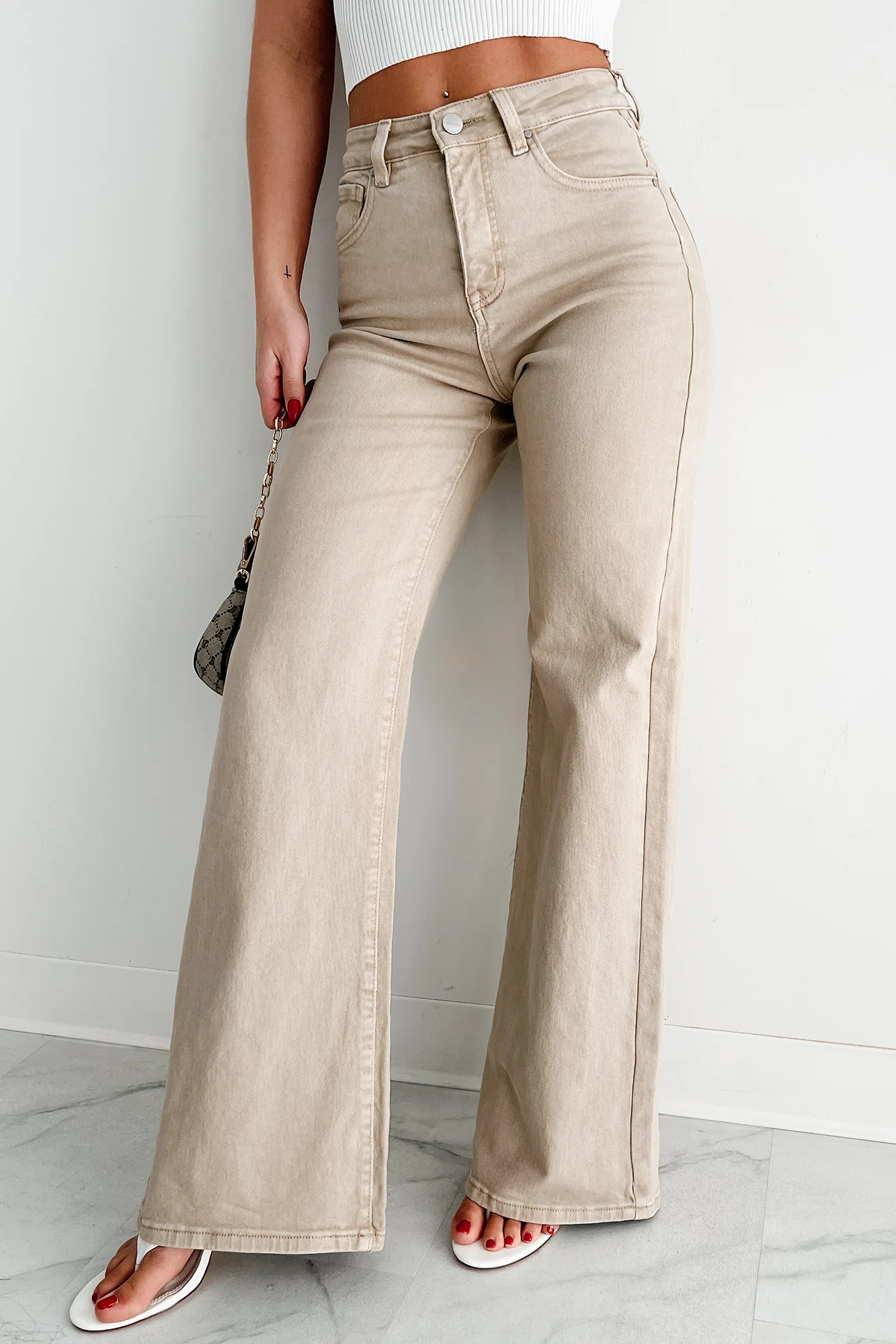 William Tummy Control Wide Leg Risen Jeans (Khaki)