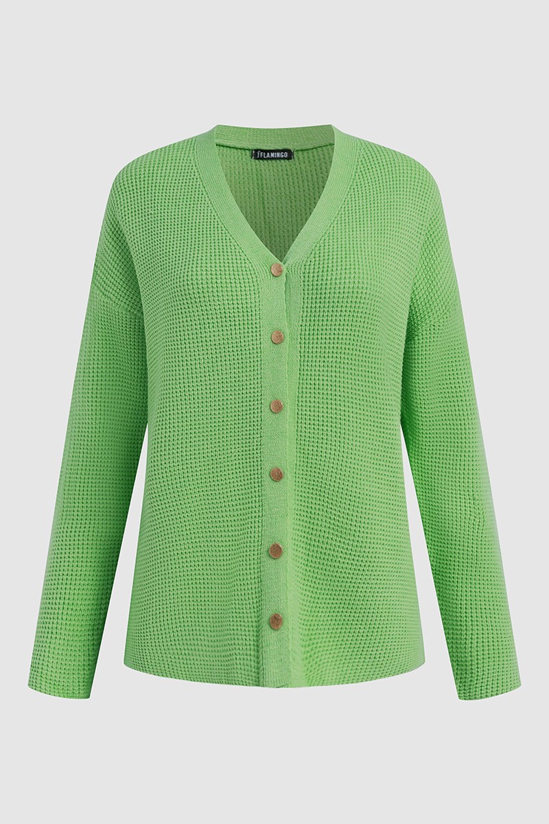 Waffle Knit Button Through Sweater