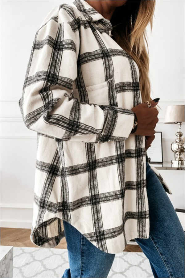 Fashion Casual Plaid Splicing Button Pocket Shirt