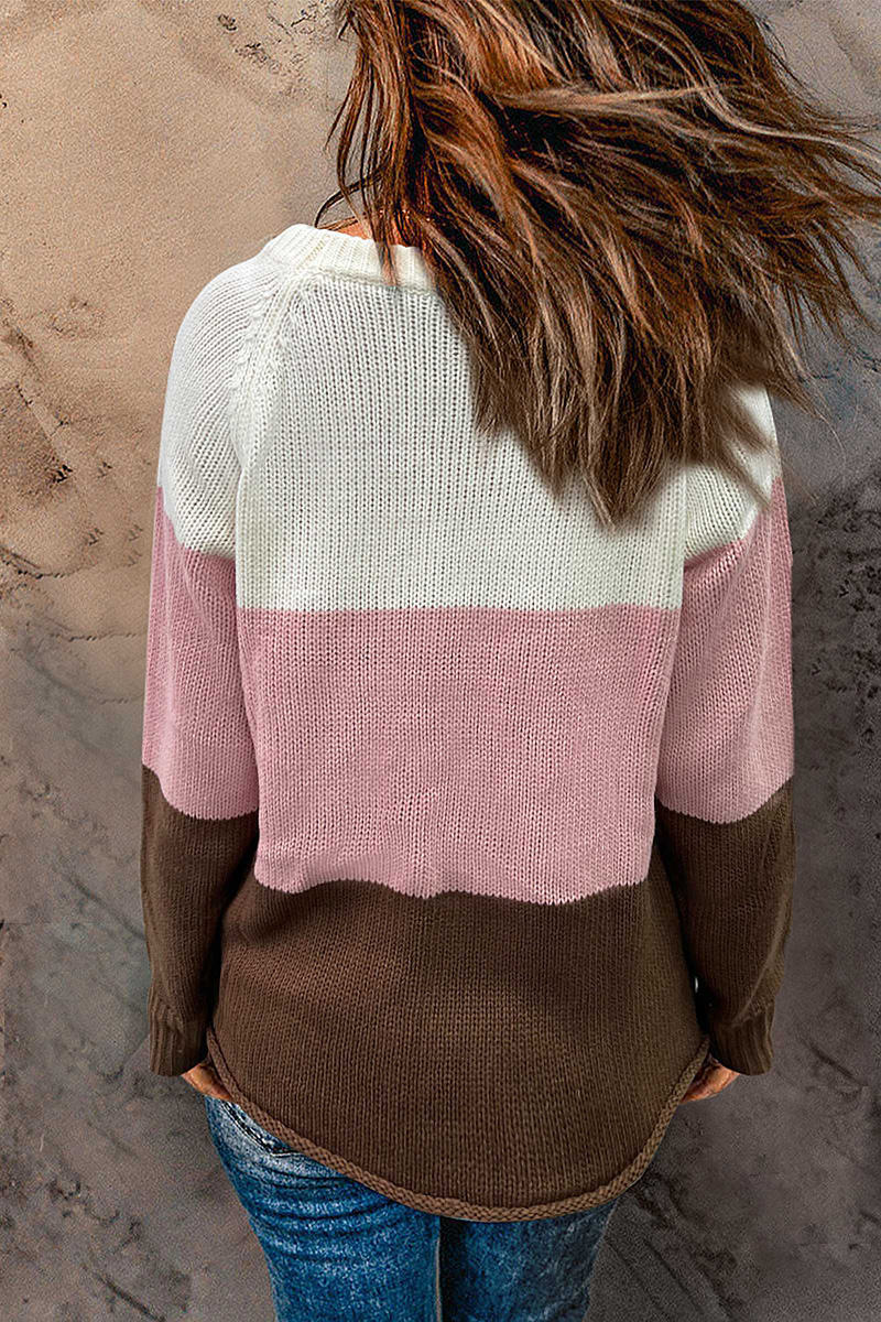 Colorblock Raglan Sleeve Round Neck Sweater