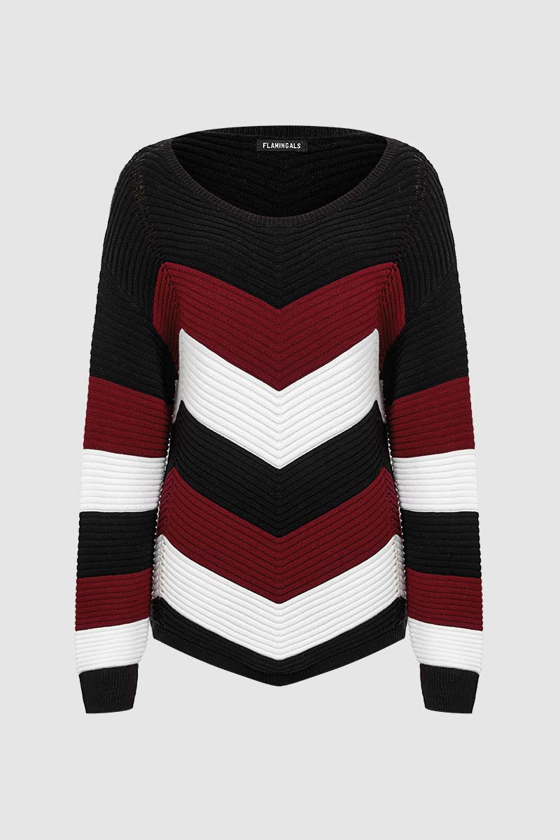 Chevron Pattern Hollow Out Asymmetrical Hem Sweater