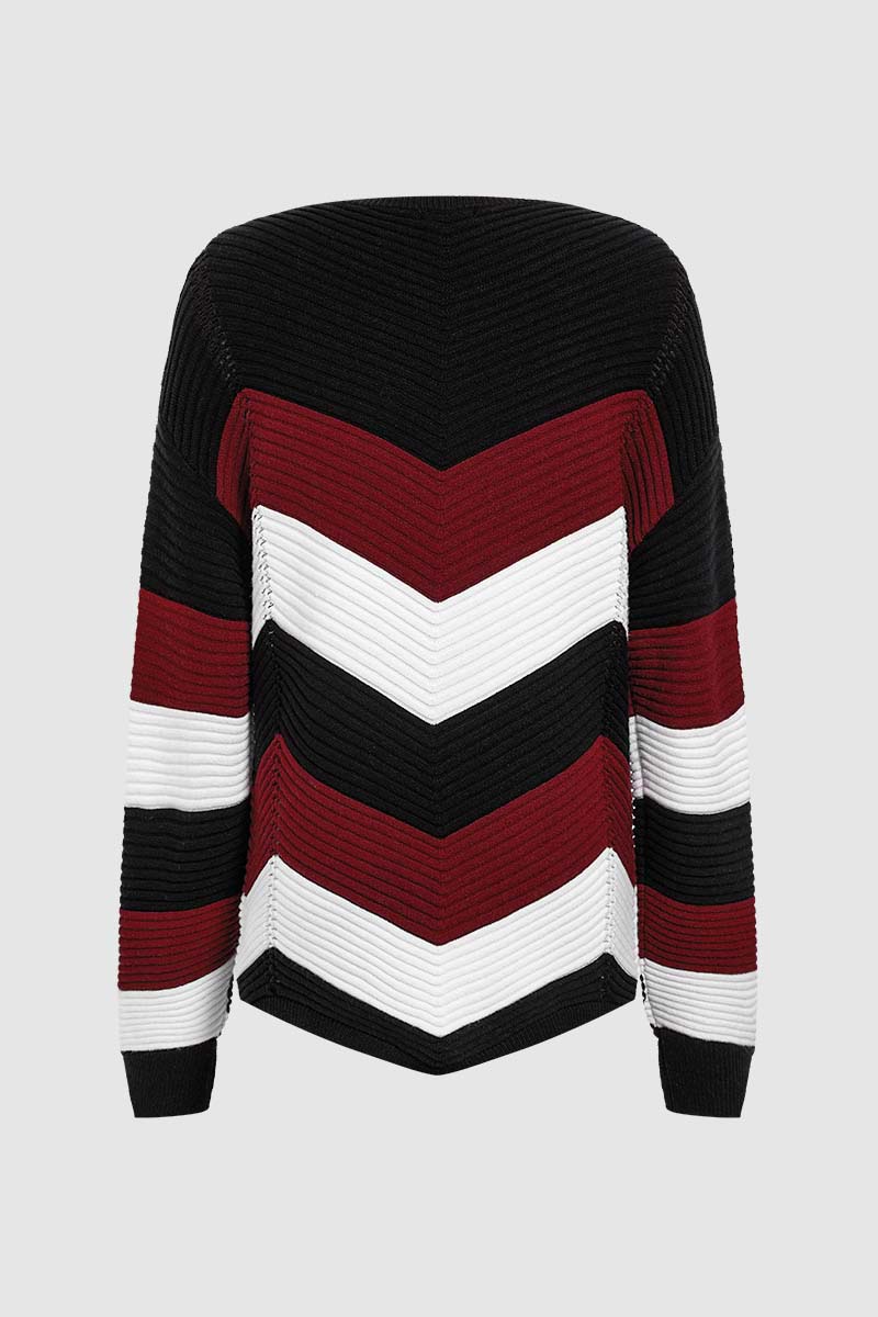 Chevron Pattern Hollow Out Asymmetrical Hem Sweater