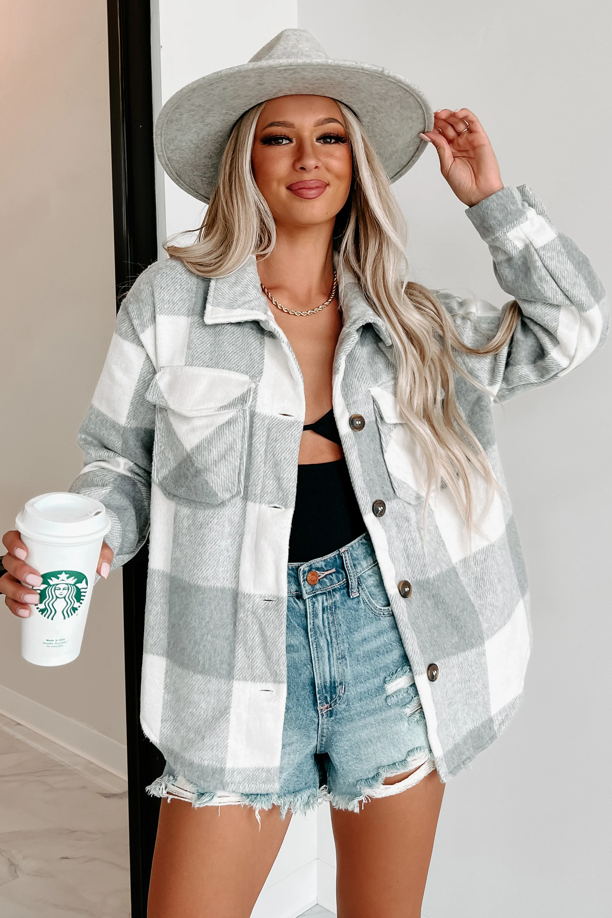 DOORBUSTER Dane Plaid Shacket (Grey)