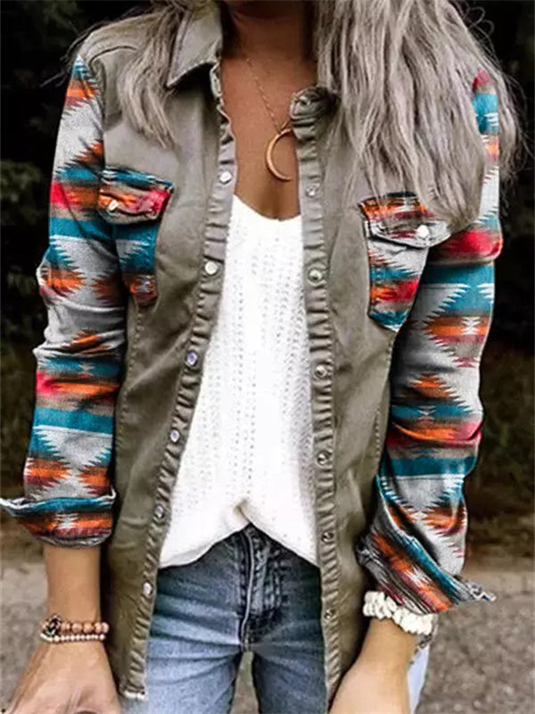 Plaid Printing Lapel Neck Jacket