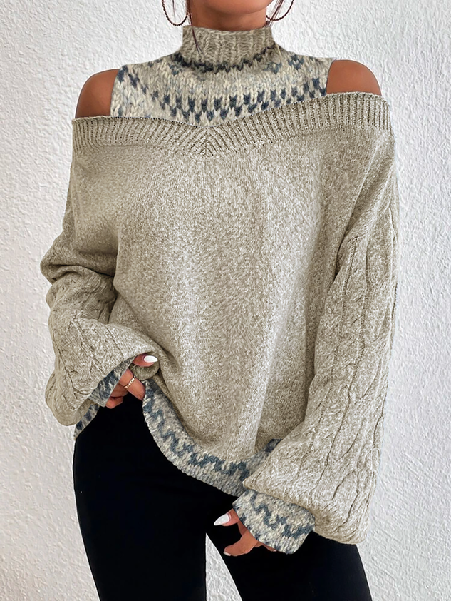 Turtleneck Casual Geometric Sweater