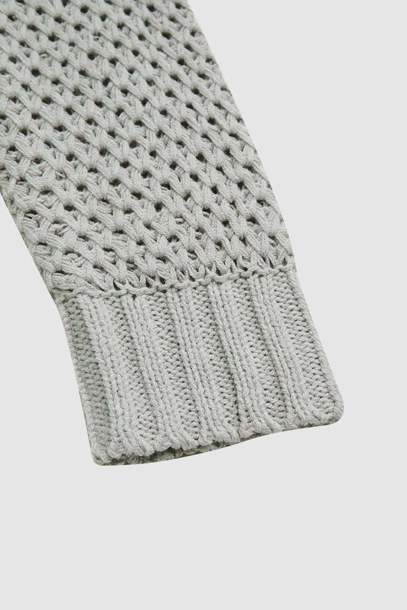 Solid Pointelle Knit V Neck Drop Shoulder Sweater