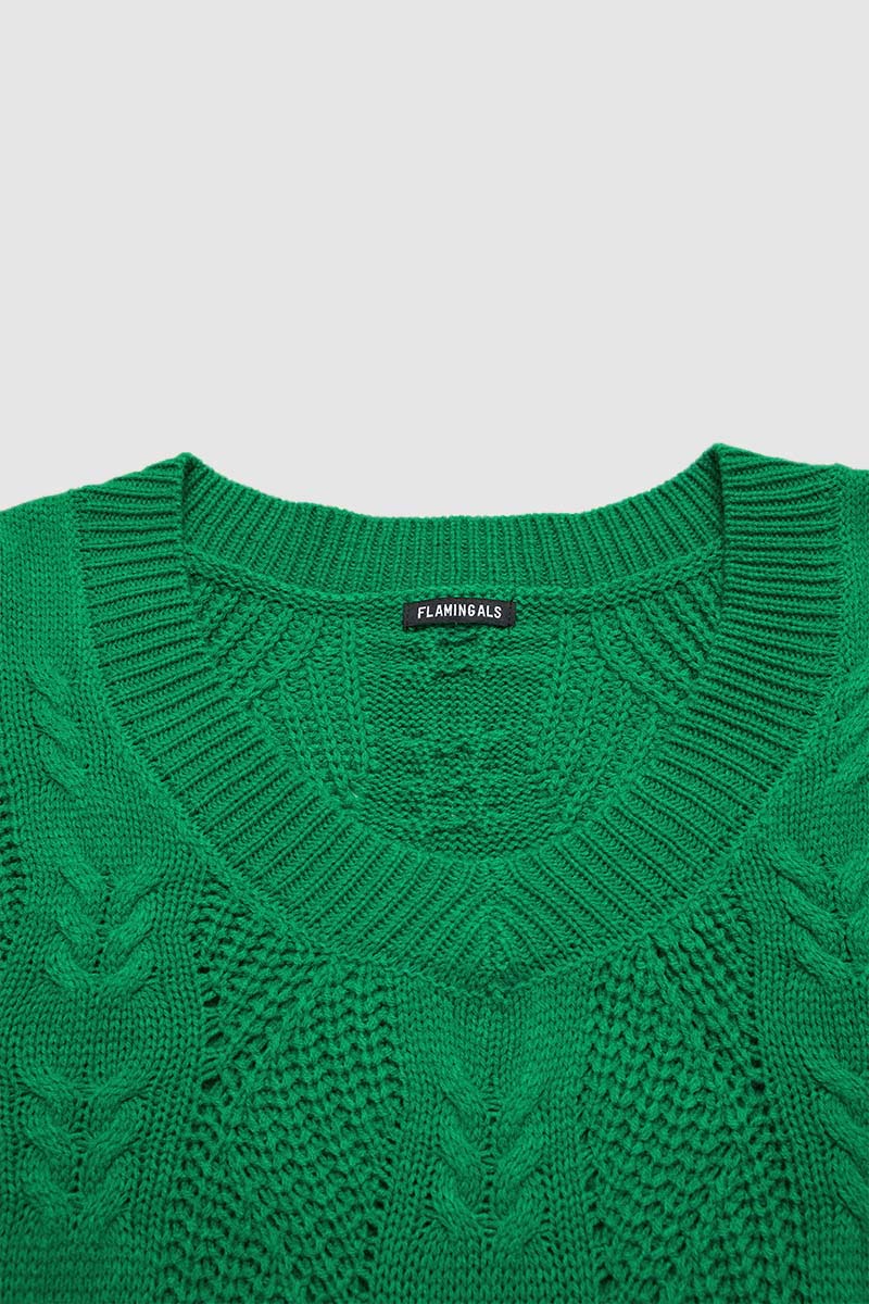 Solid Mixed Knit V Neck Long Sleeve Sweater