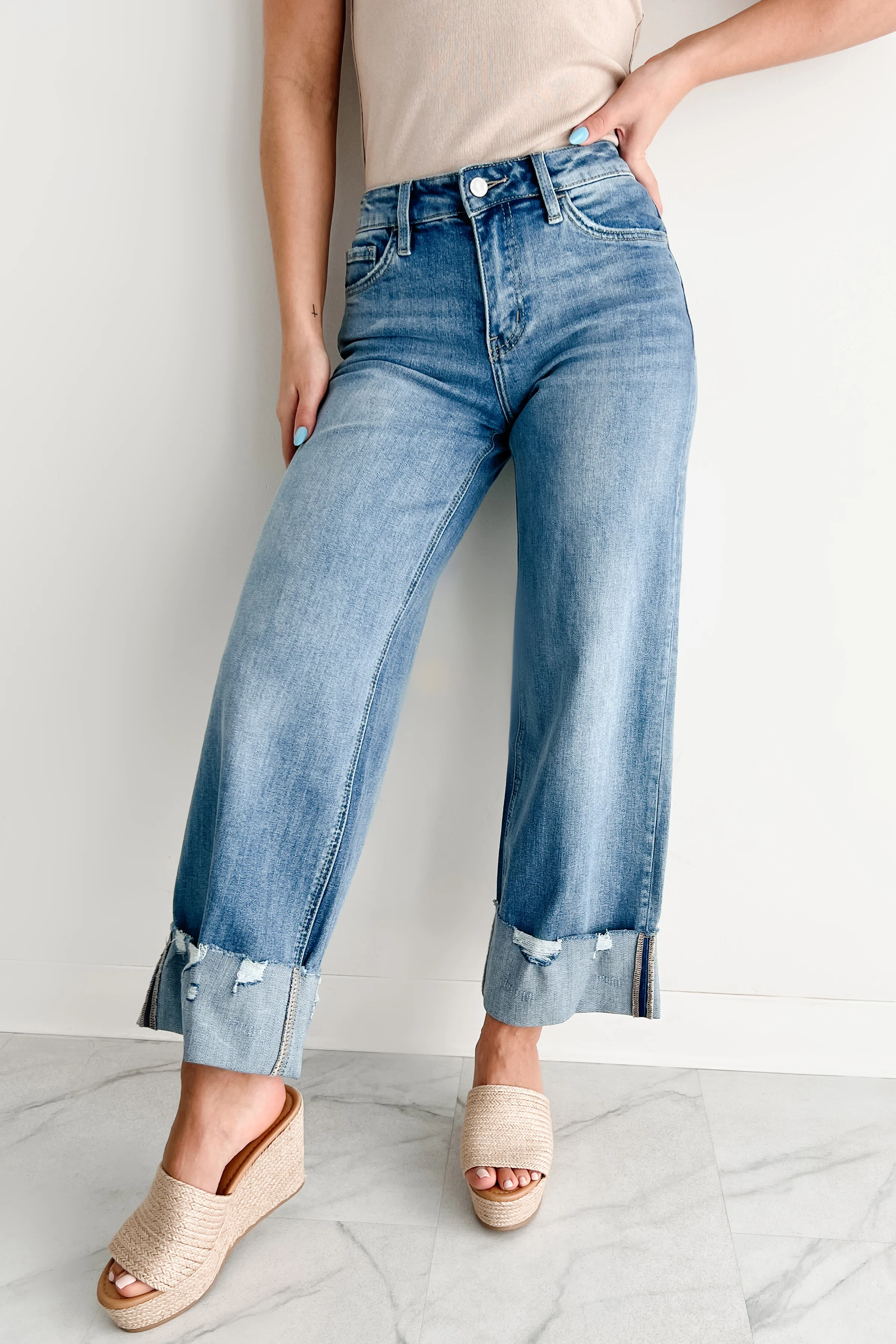 Juliette High Rise Cuffed Wide Leg Vervet Jeans (Medium)