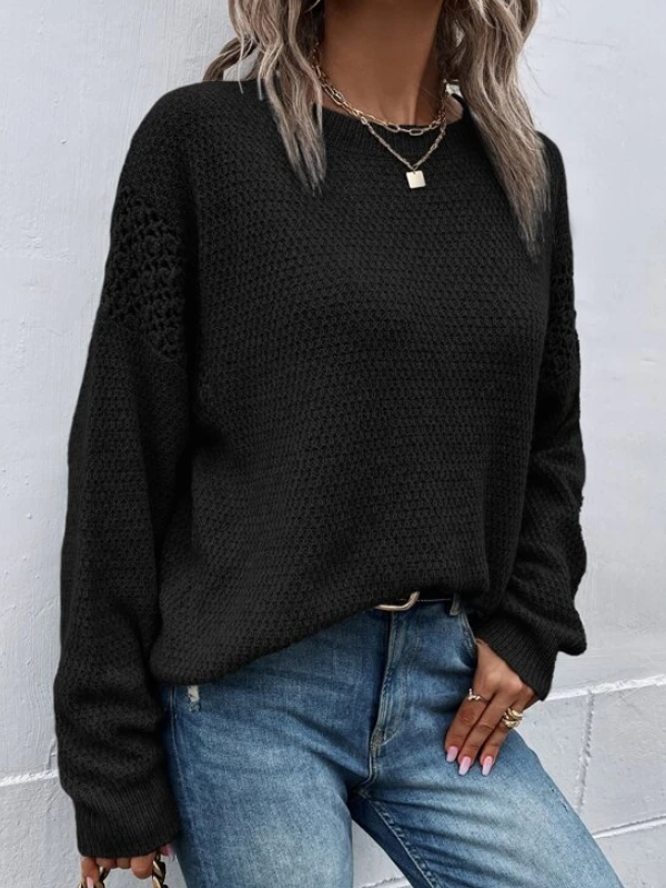 Pointelle Knit Drop Shoulder Sweater
