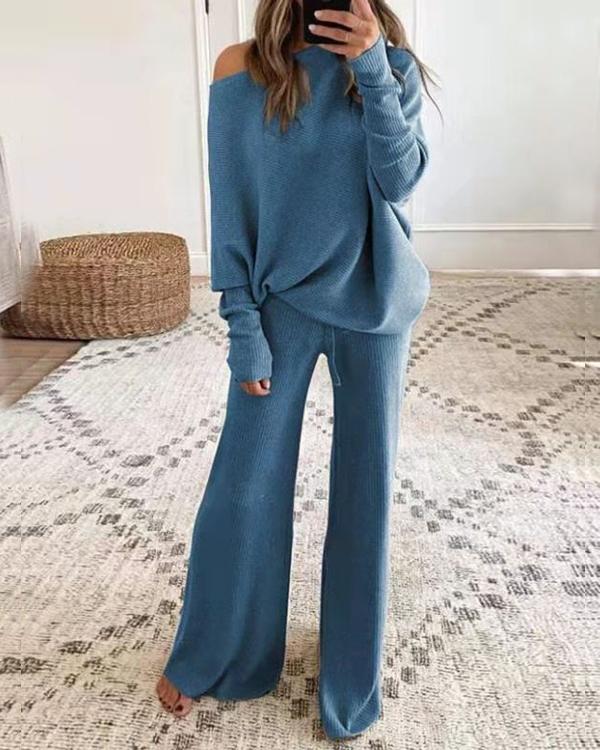 Sweater Wide Leg Knitting Pants Set