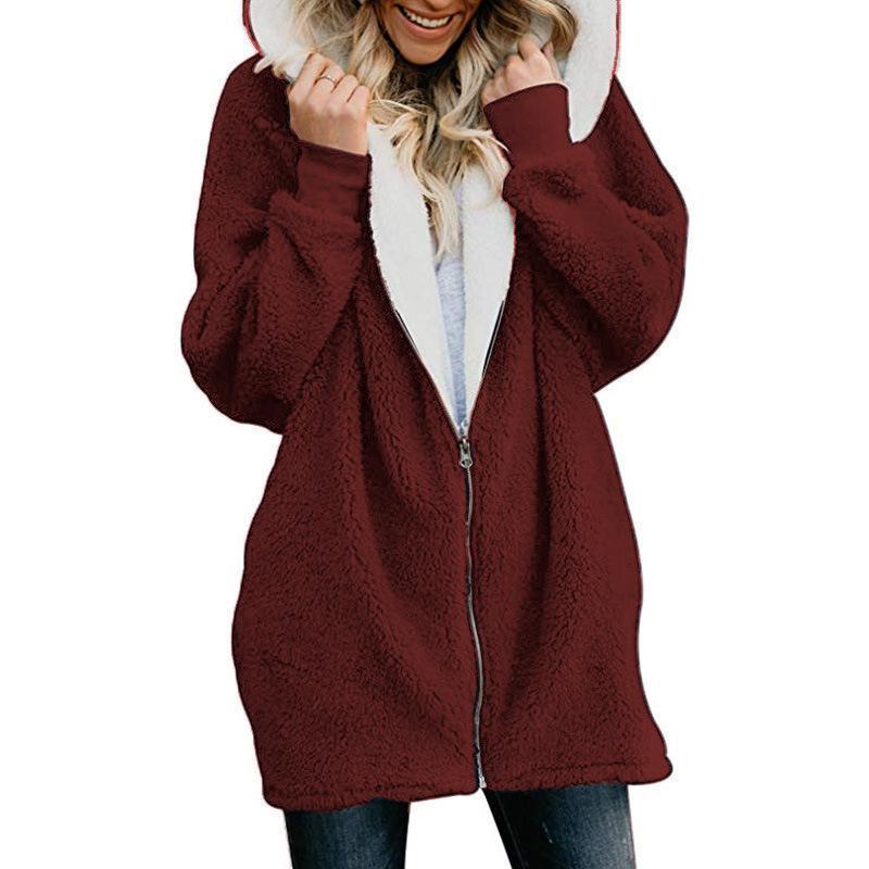 Mayoulove Women zipper warm coat with hood