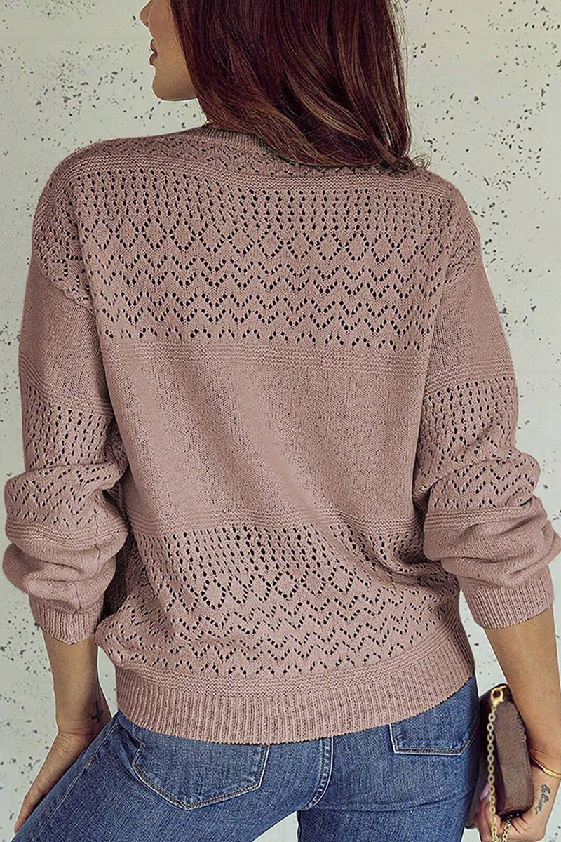 Solid Pointelle Knit V Neck Sweater