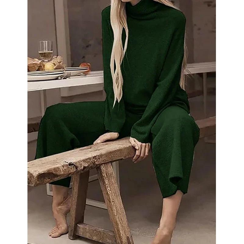 Turtleneck Long Sleeve Knitted Two Pieces Sets Suits