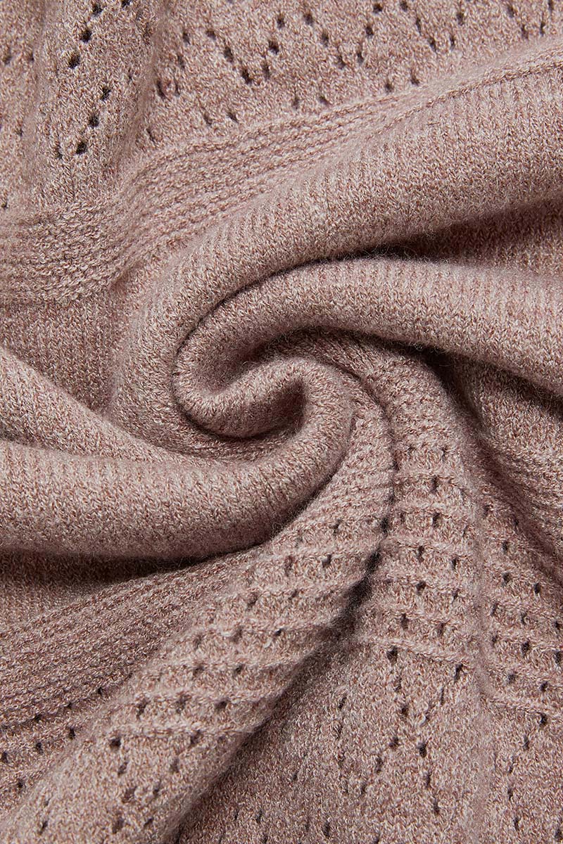 Solid Pointelle Knit V Neck Sweater