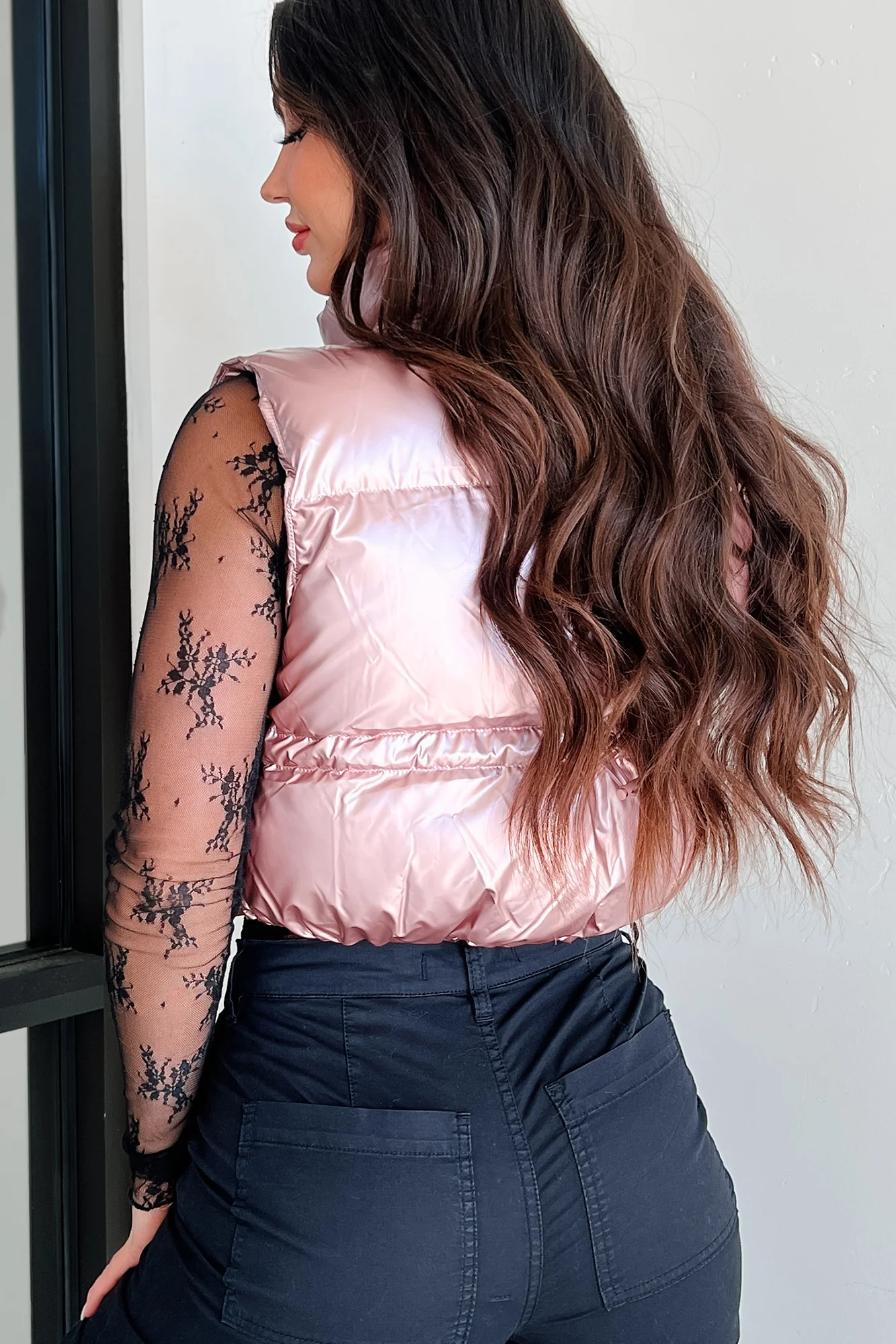 Dreaming In Stardust Metallic Puffer Vest (Pink)