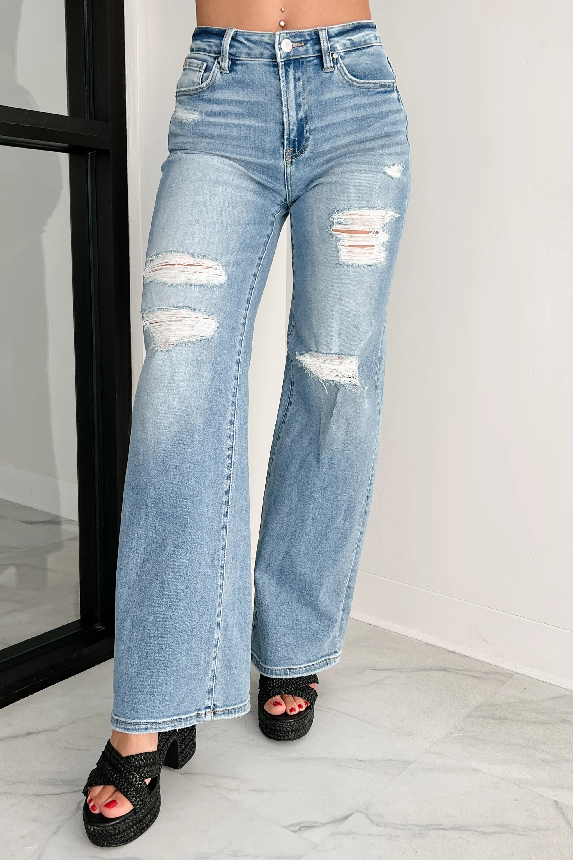 Desirae High Rise Wide Leg Risen Jeans (Light)