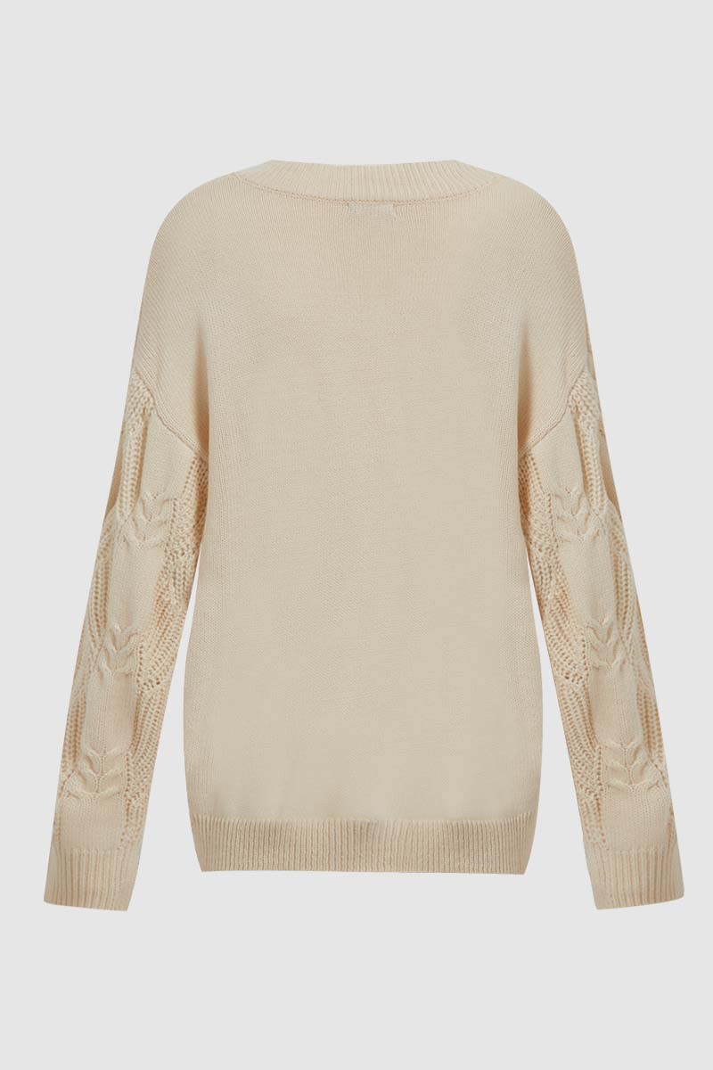 Solid Mixed Knit V Neck Sweater