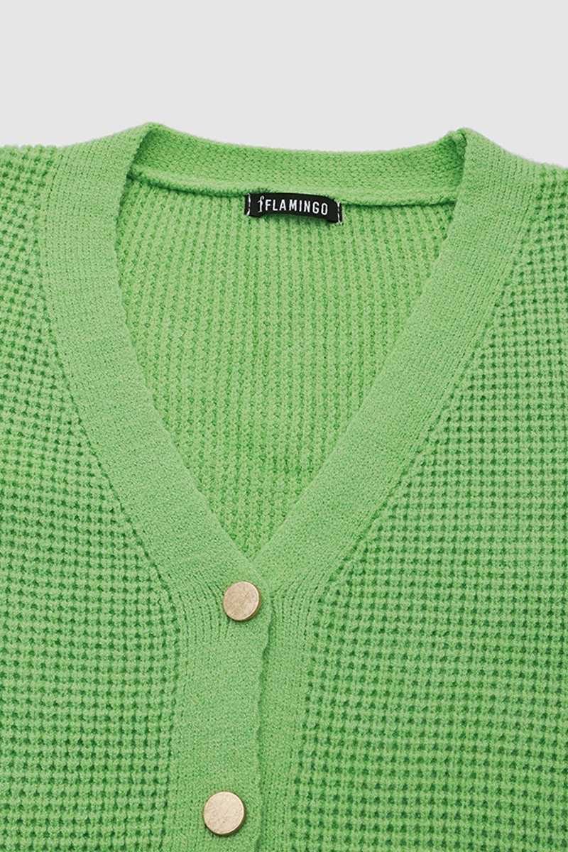 Waffle Knit Button Through Sweater