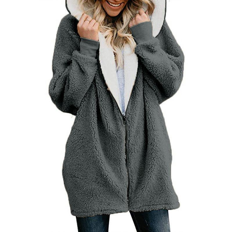 Mayoulove Women zipper warm coat with hood