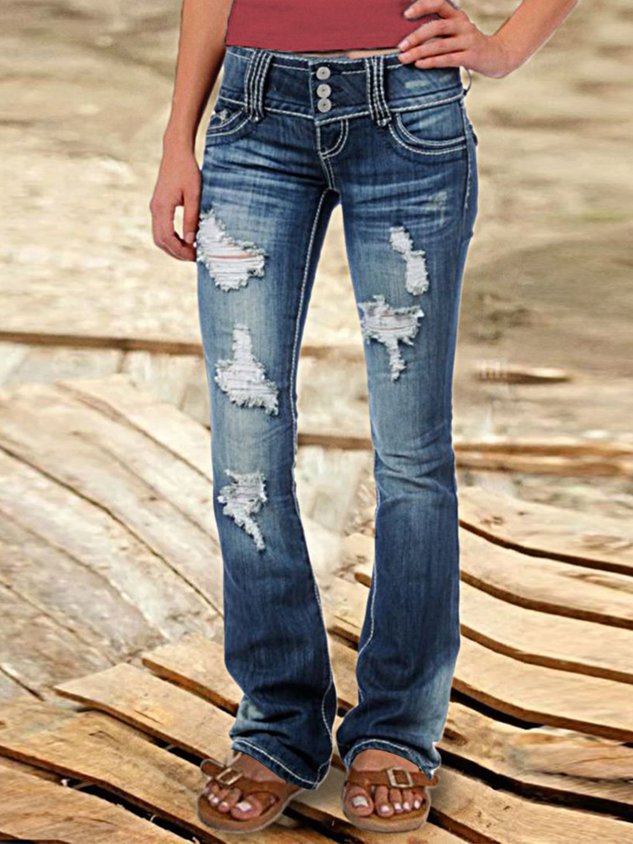 Denim Casual Plain Jeans