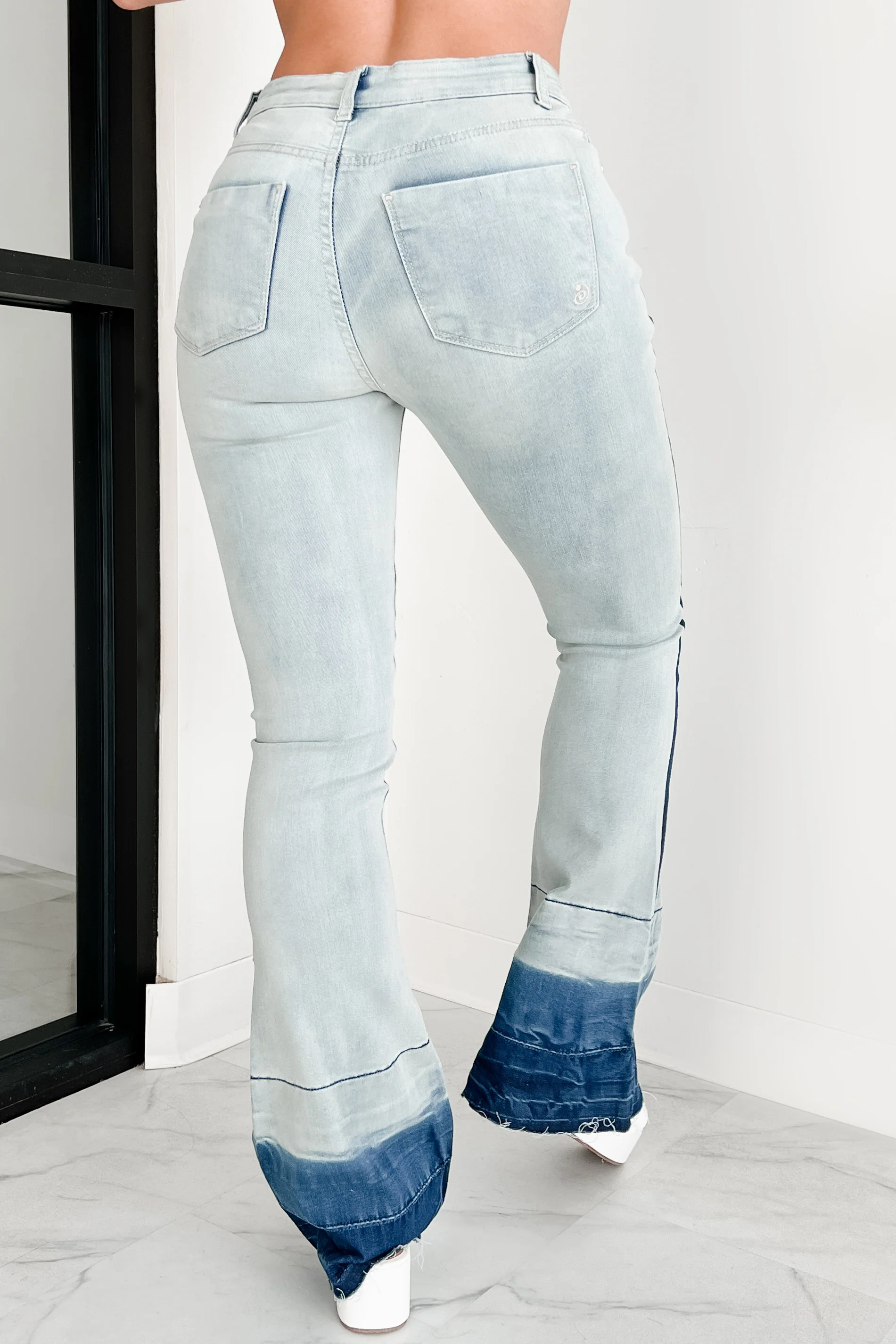 Jett High Rise Dip Dye Indigo Reign Flare Jeans (Light Wash)