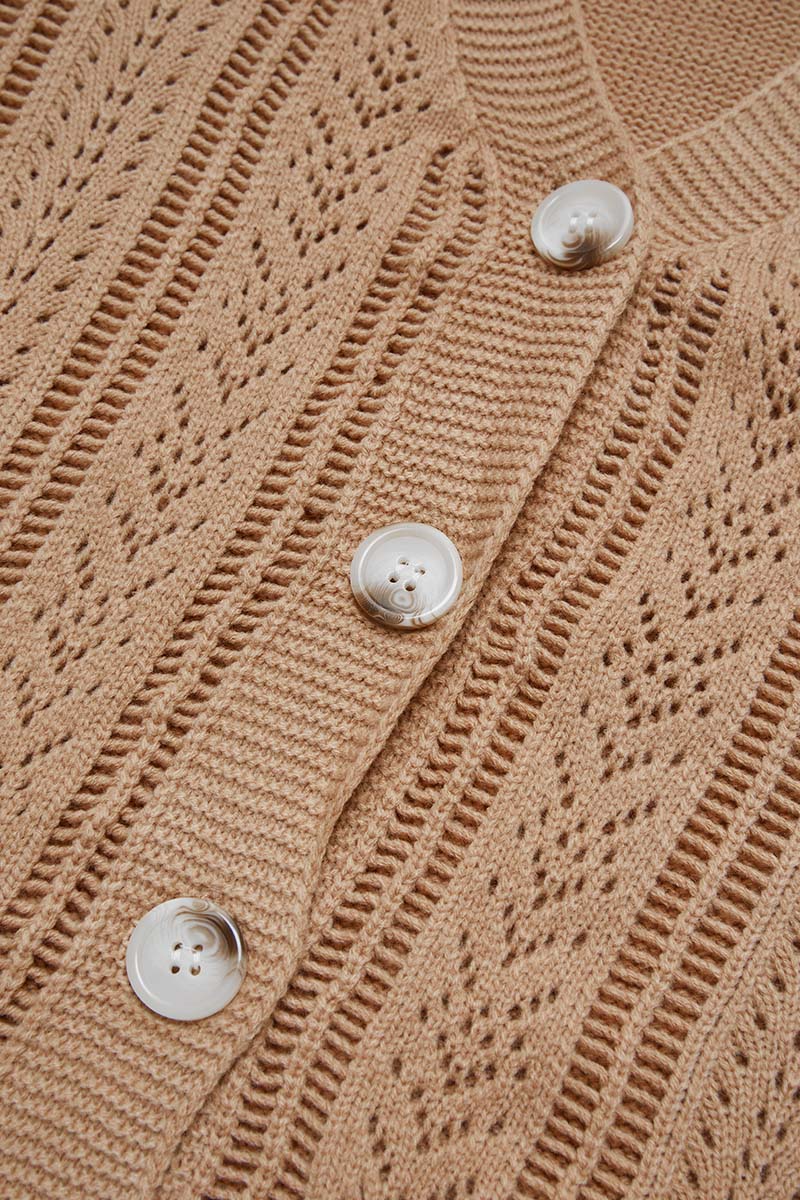 Solid Pointelle Knit Button Up Cardigan