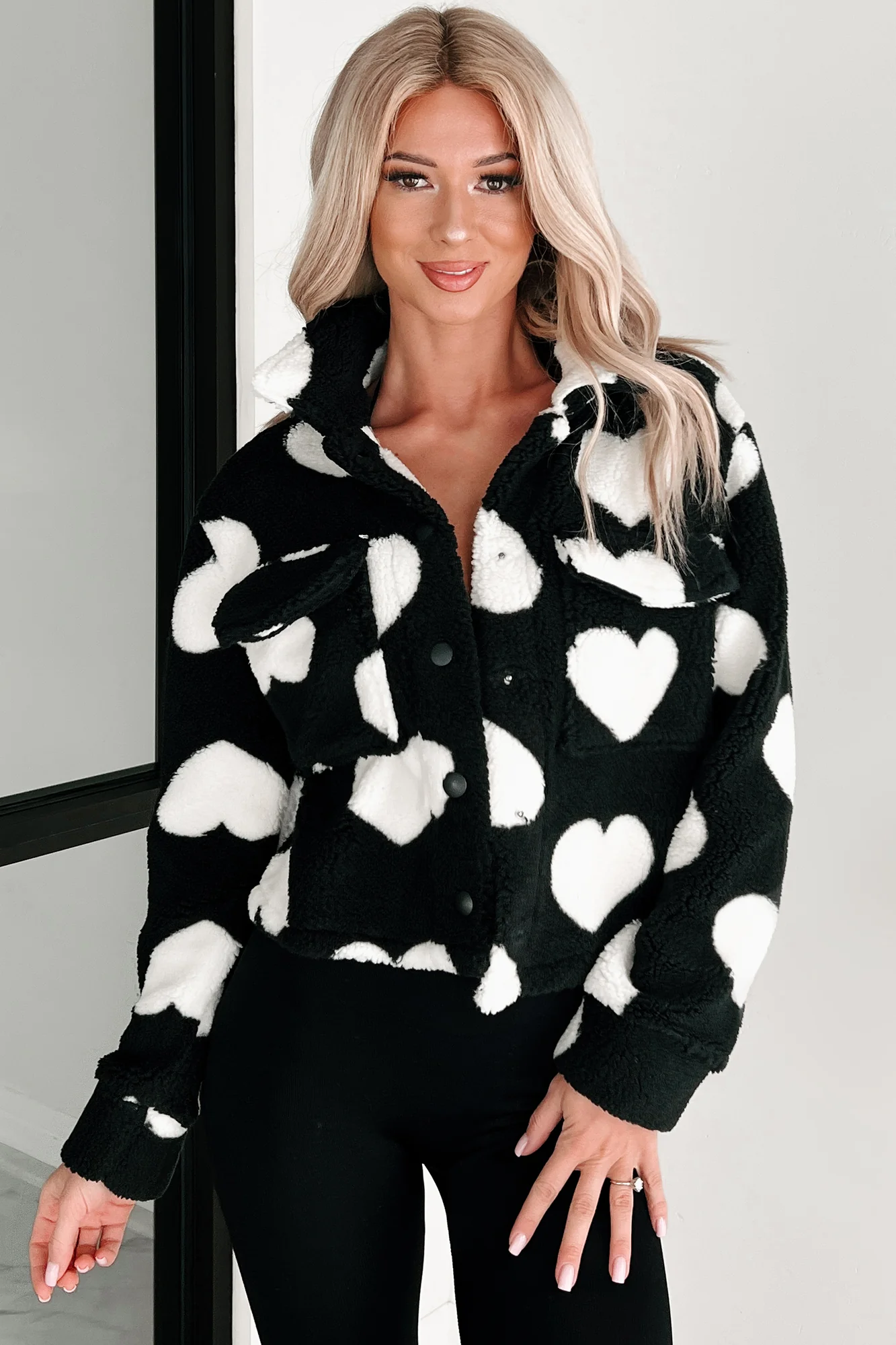 Let's Have A Heart To Heart Sherpa Jacket (Black)