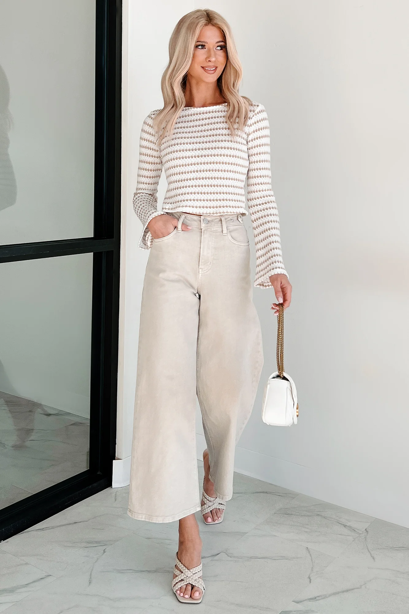 Caruso High Rise Wide Leg Kancan Crop Jeans (Taupe)