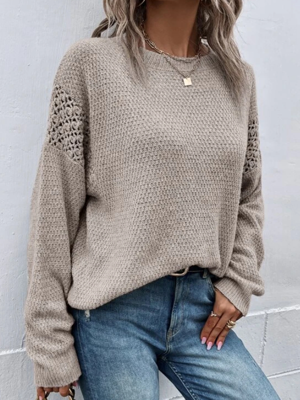 Pointelle Knit Drop Shoulder Sweater