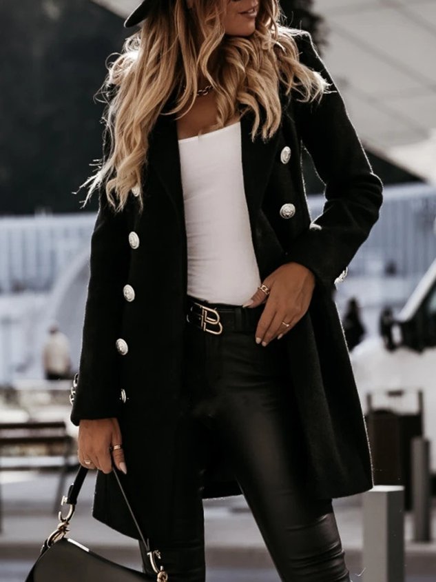 Lapel Buttoned Casual Long Sleeve Winter Fall Overcoat