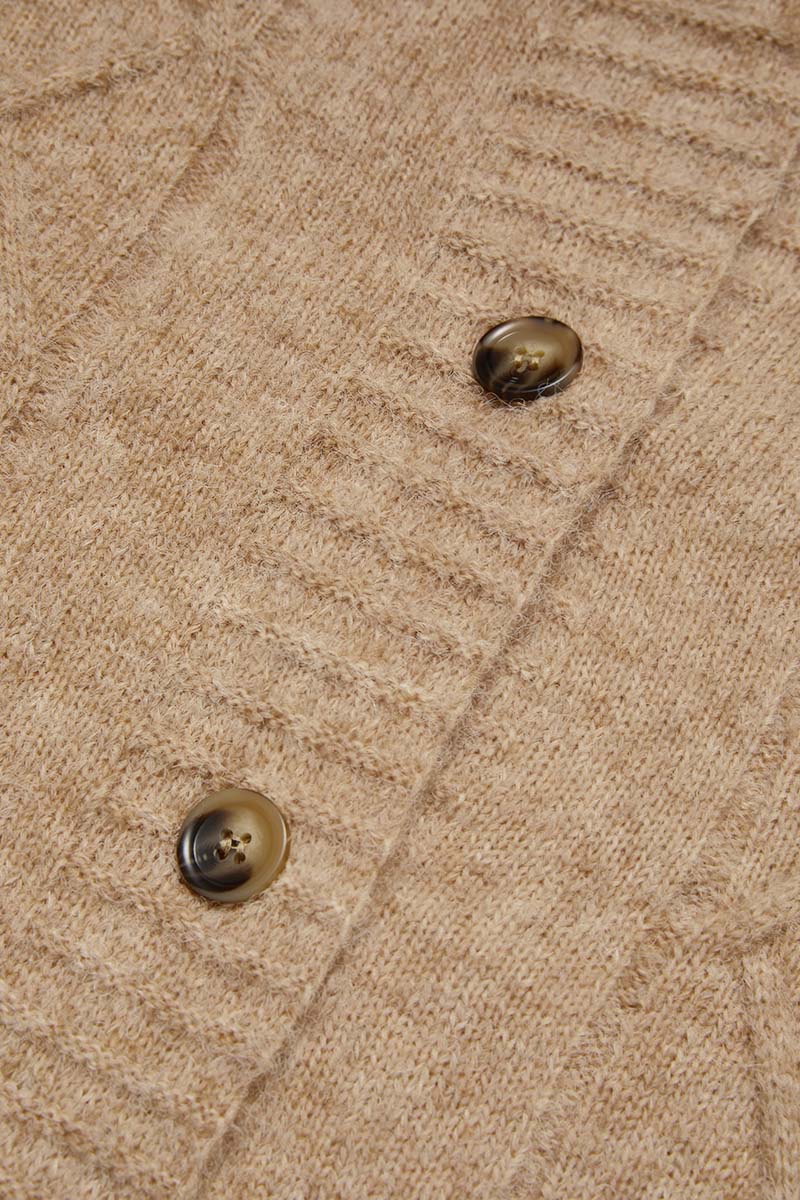 Solid Mixed Knit Button Front V Neck Cardigan