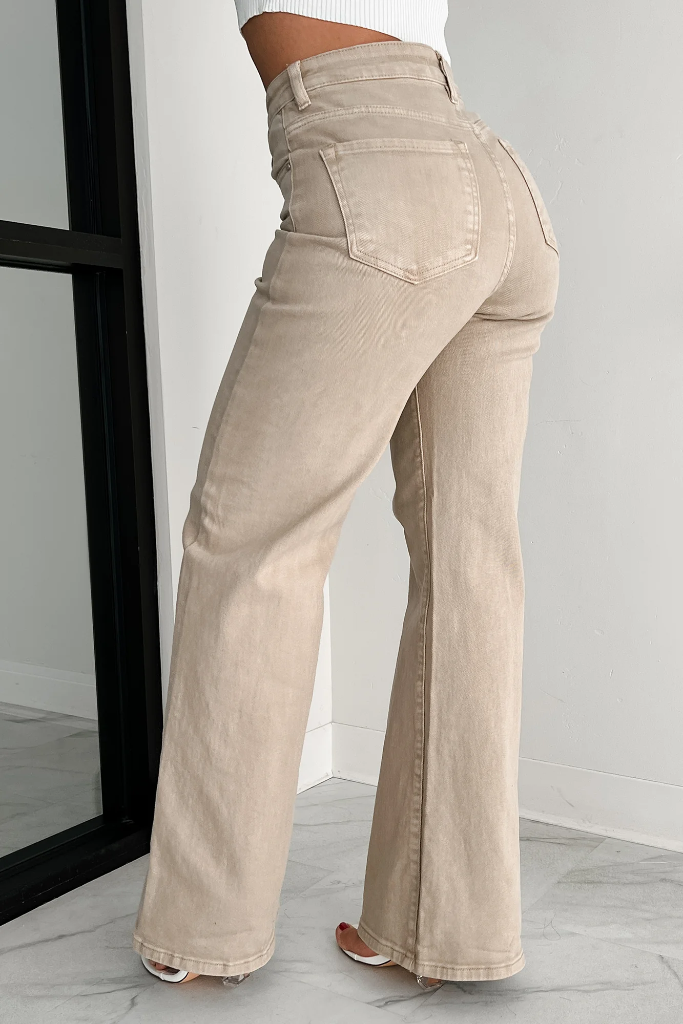 William Tummy Control Wide Leg Risen Jeans (Khaki)