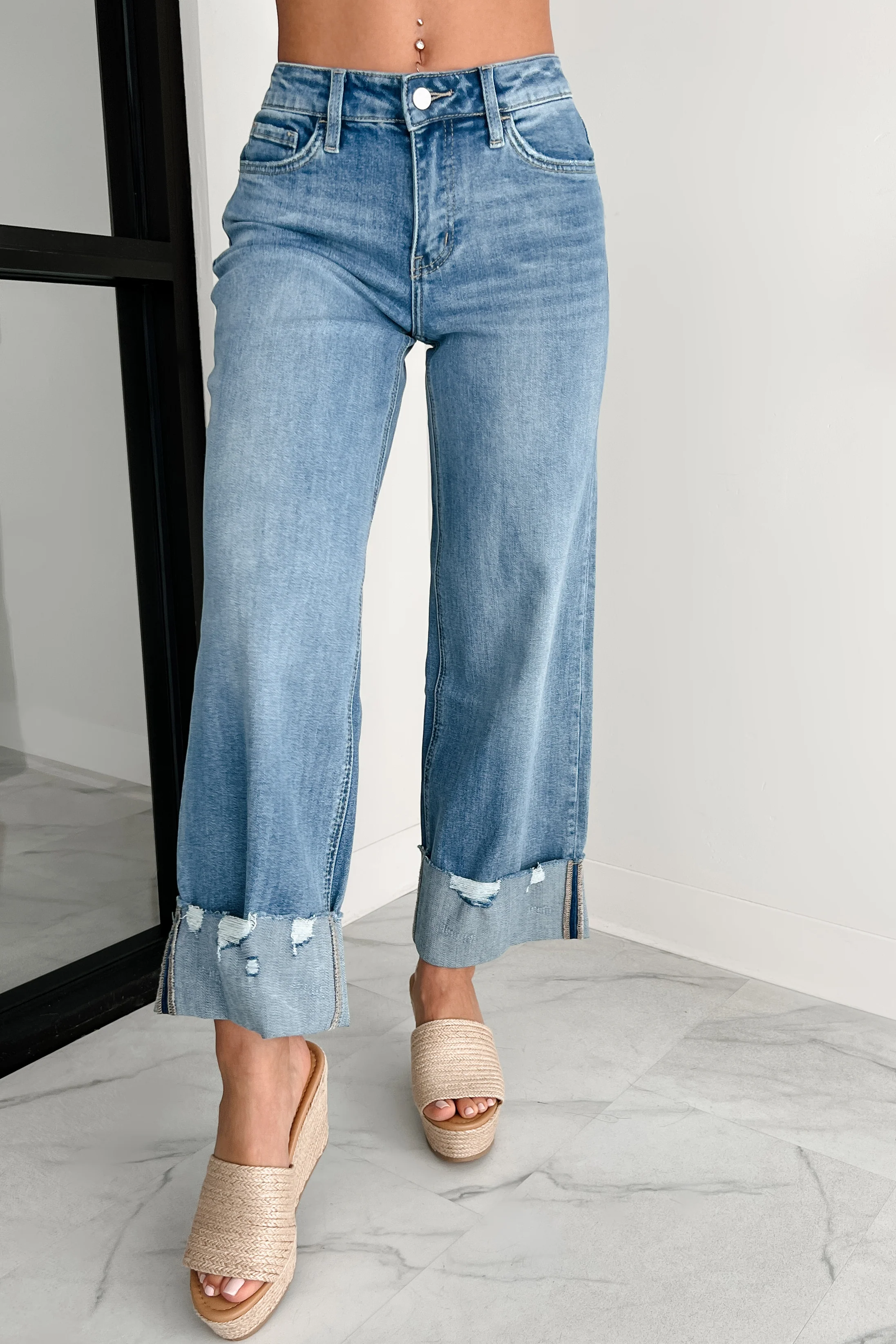 Juliette High Rise Cuffed Wide Leg Vervet Jeans (Medium)