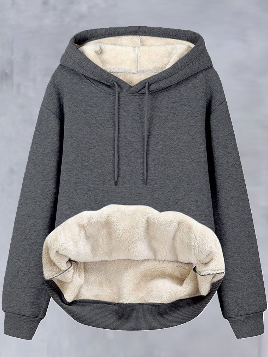 Loose Casual Solid Color Plus Fleece Hoodie