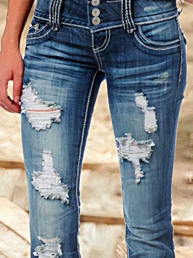 Denim Casual Plain Jeans