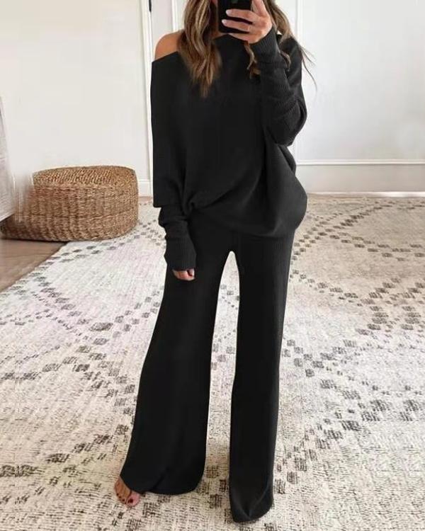Sweater Wide Leg Knitting Pants Set