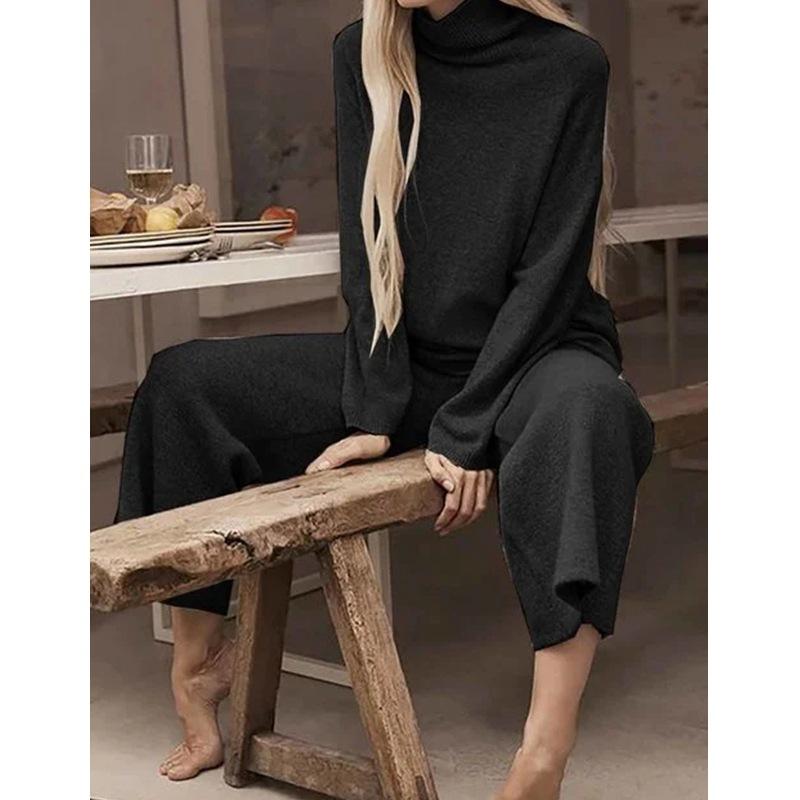 Turtleneck Long Sleeve Knitted Two Pieces Sets Suits