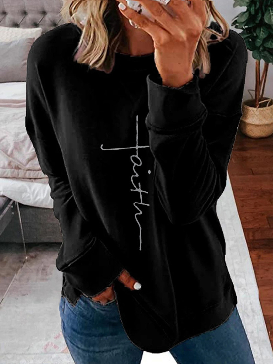 Fall/Winter Letter Print Long Sleeve Crew Neck Sweatshirt